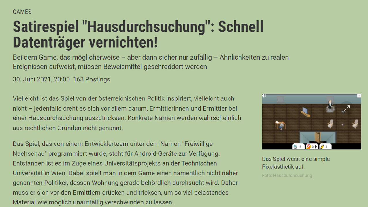 hausdurchsuchung reporting in Der Standard